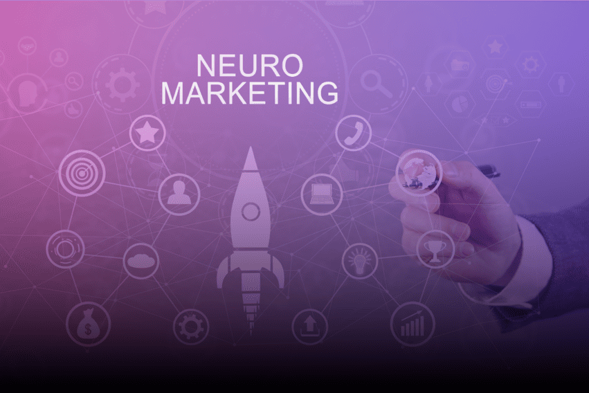 Termo "neuromarketing" cercado por diversos simbolos que o representa