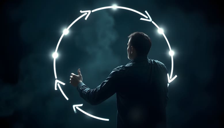 Ícone digital em formato de ciclo contínuo com setas, representando o conceito de iteração e melhoria constante.