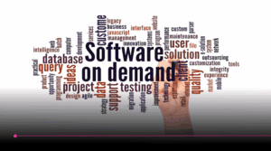 Nuvem de palavras com o termo "Software on demand" representando o conceito de modelo SaaS